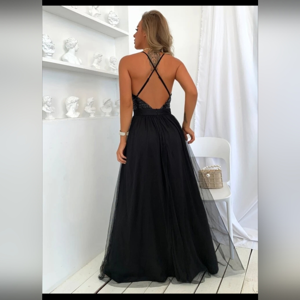 Black Open Back Sequence Dress